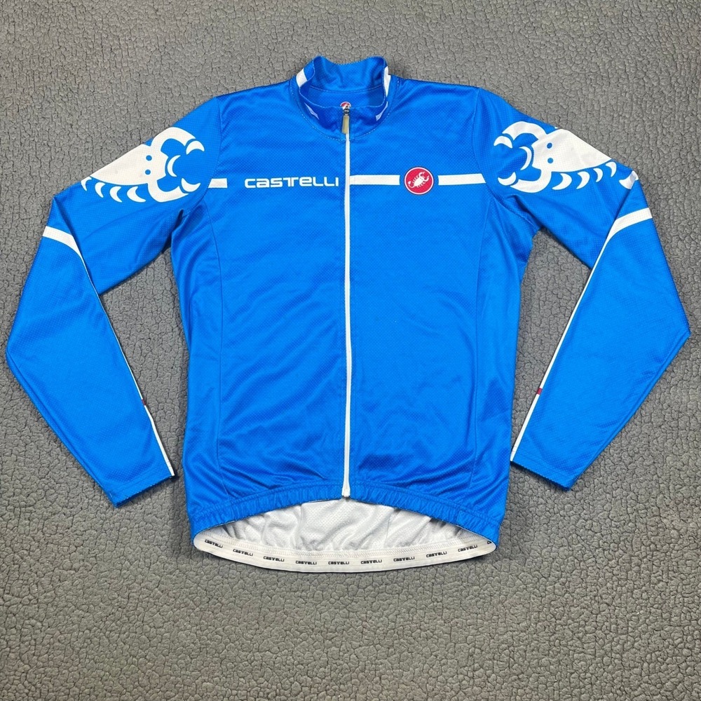 Castelli Long Sleeve Cycling Jersey Scorpion Graphic Mens Blue Full Zip Size M